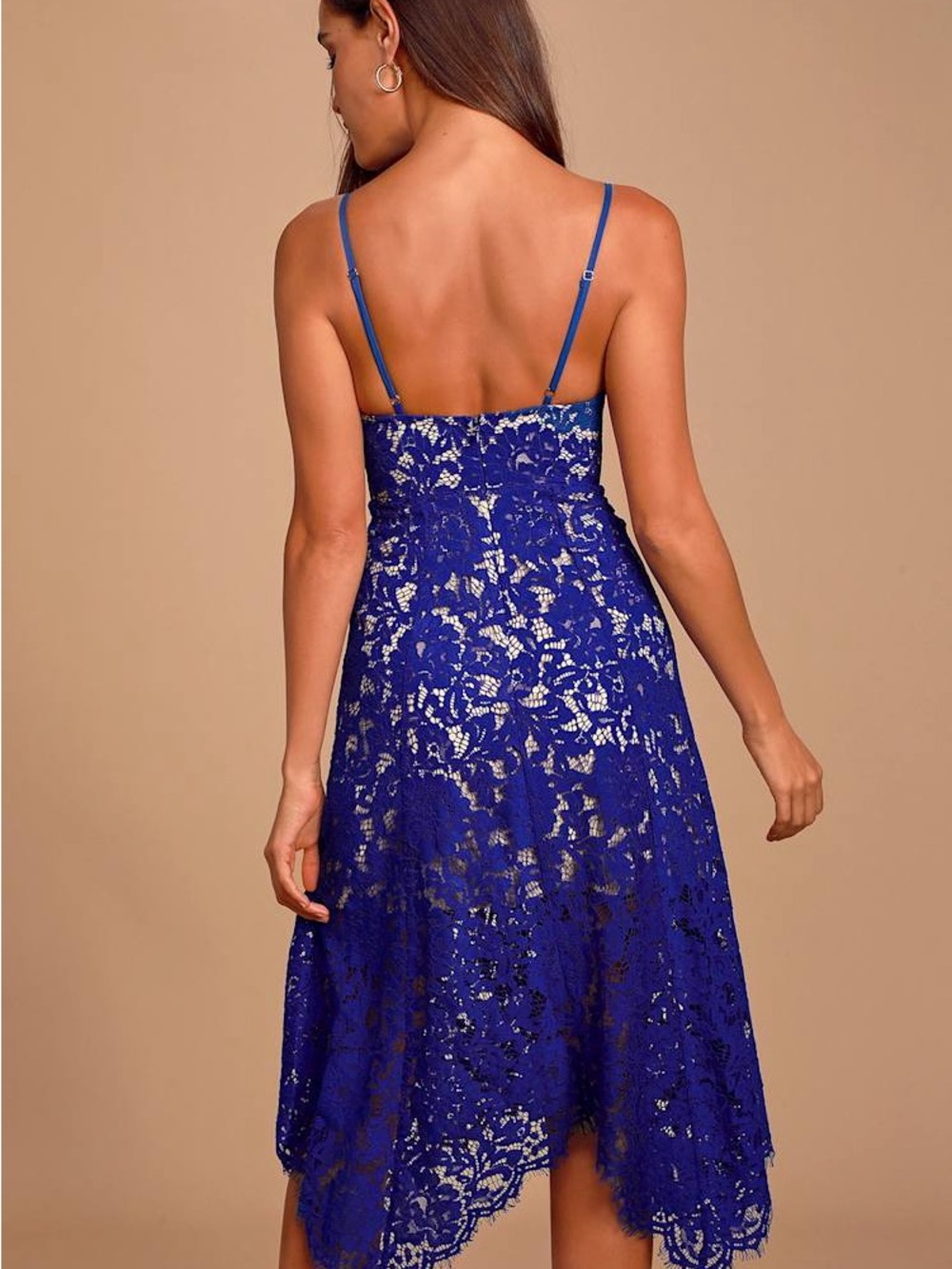 Lulu's Royal Blue Lace Midi Dress with Spaghetti Straps - Picture 2 of 8